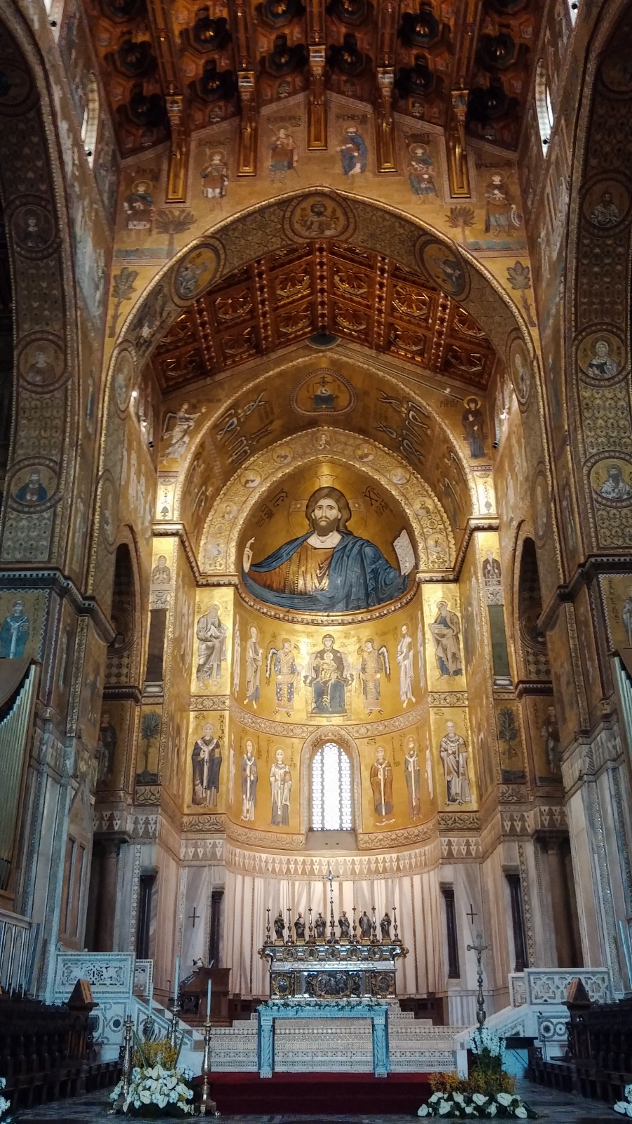 Golden mosaics inside Monreale Cathedral in Sicily