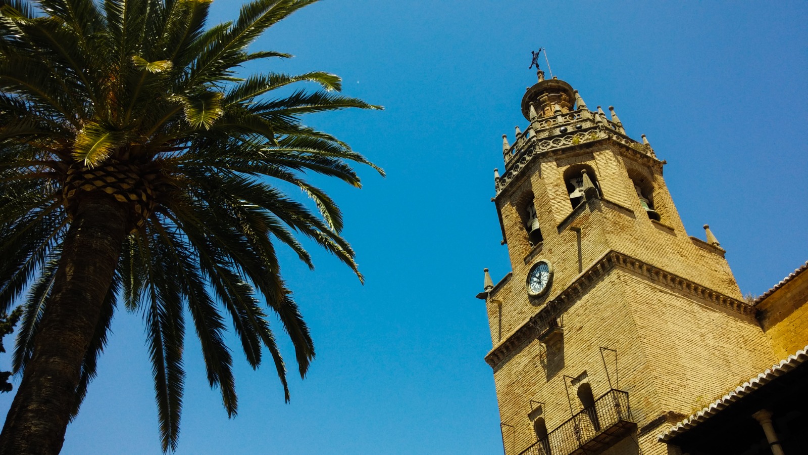 Bell tower of Iglesia de Santa María la Mayor in Ronda, Spain